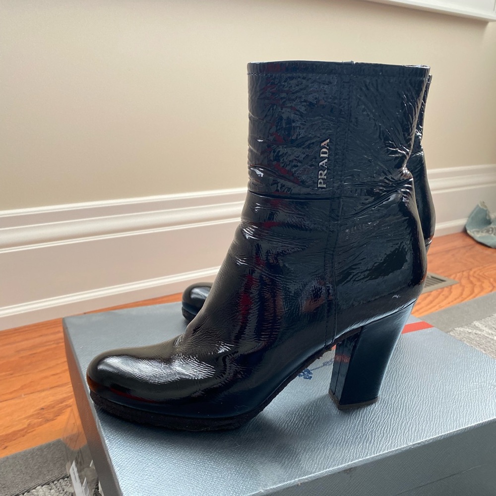 Prada Black Patent Ankle Boots EU 41